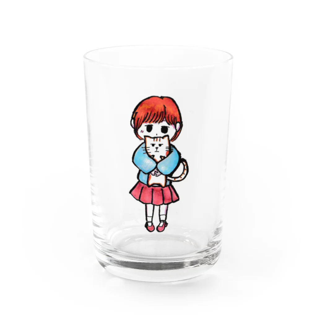 揺木のふてねことわたし Water Glass :front