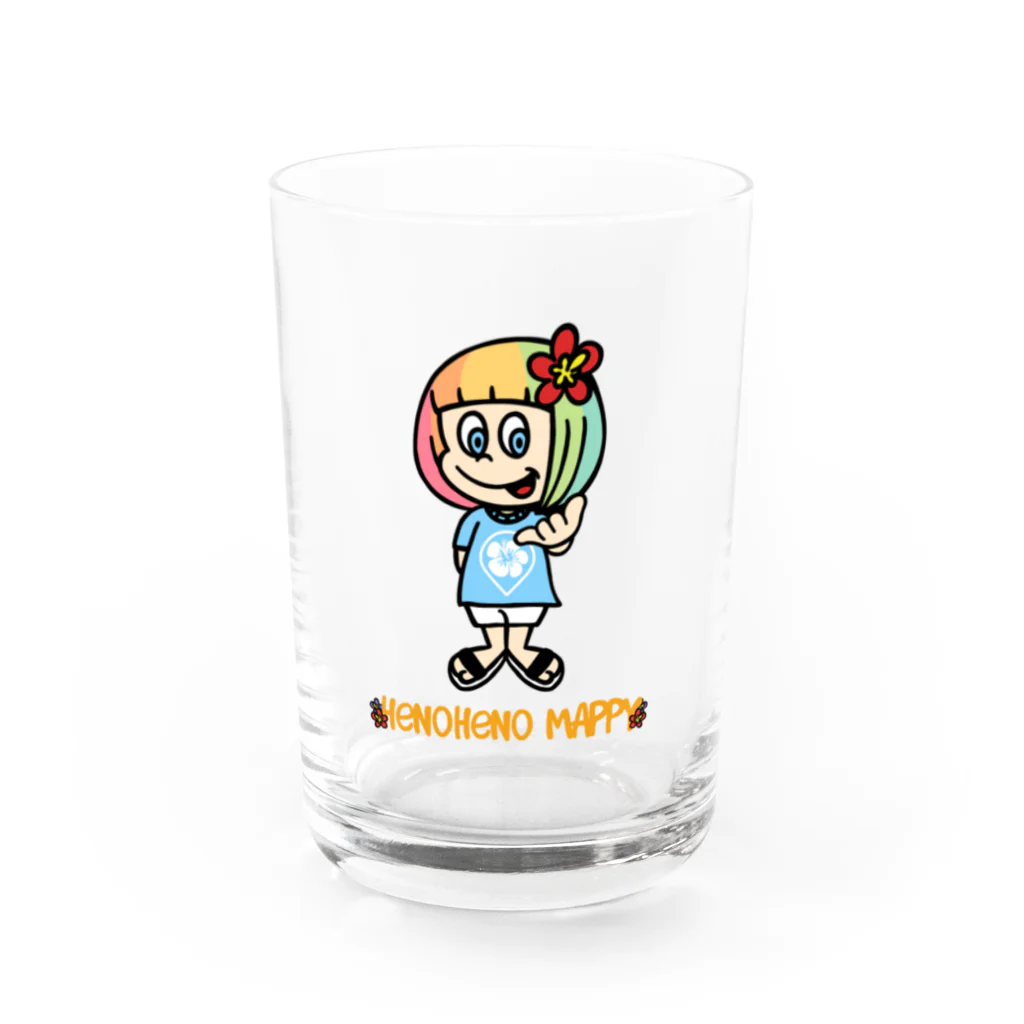 ハワイが大好きな女の子『HENOHENO MAPPY』のオフィシャルロゴ(ハワイを愛するあなたへ) Water Glass :front