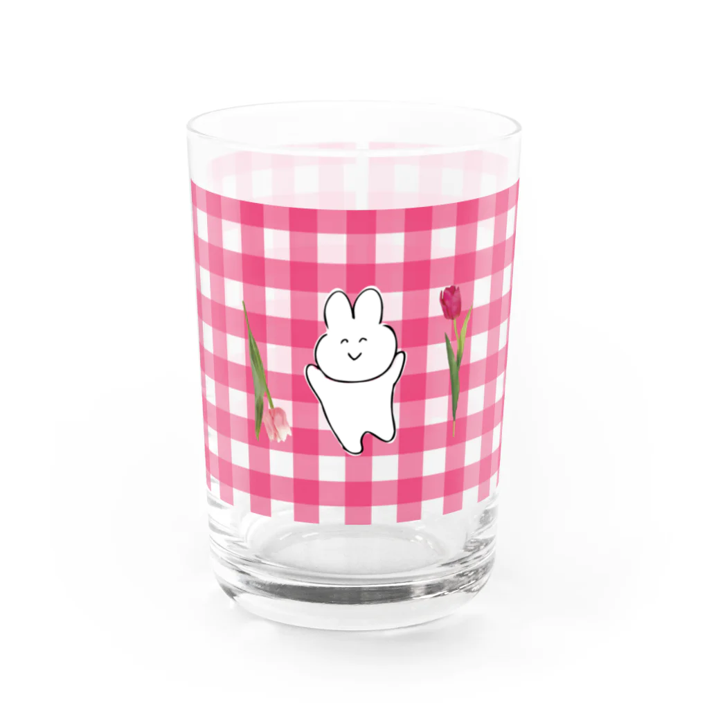 うさと愉快な仲間たちのうさうさグラス（ピンク） Water Glass :front