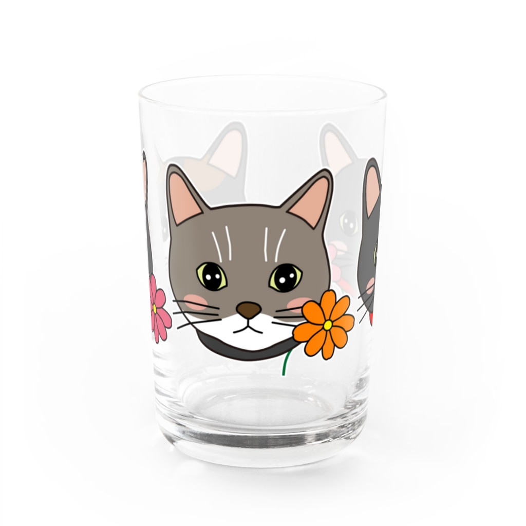 photo-kiokuのコスモスを付けている猫【かりん＆まろん＆じげん】 Water Glass :front