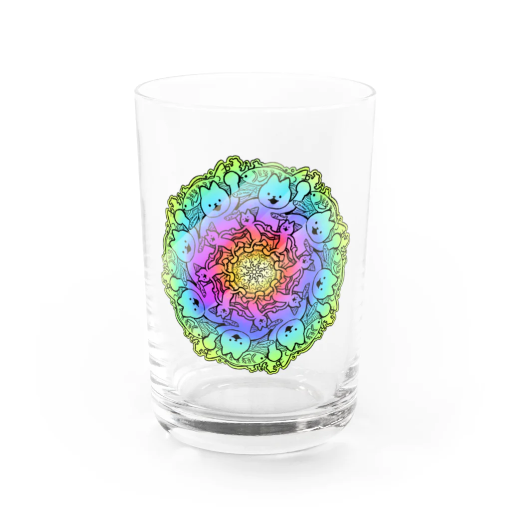 柄パゴスのねこまんだら（Rainbow） Water Glass :front