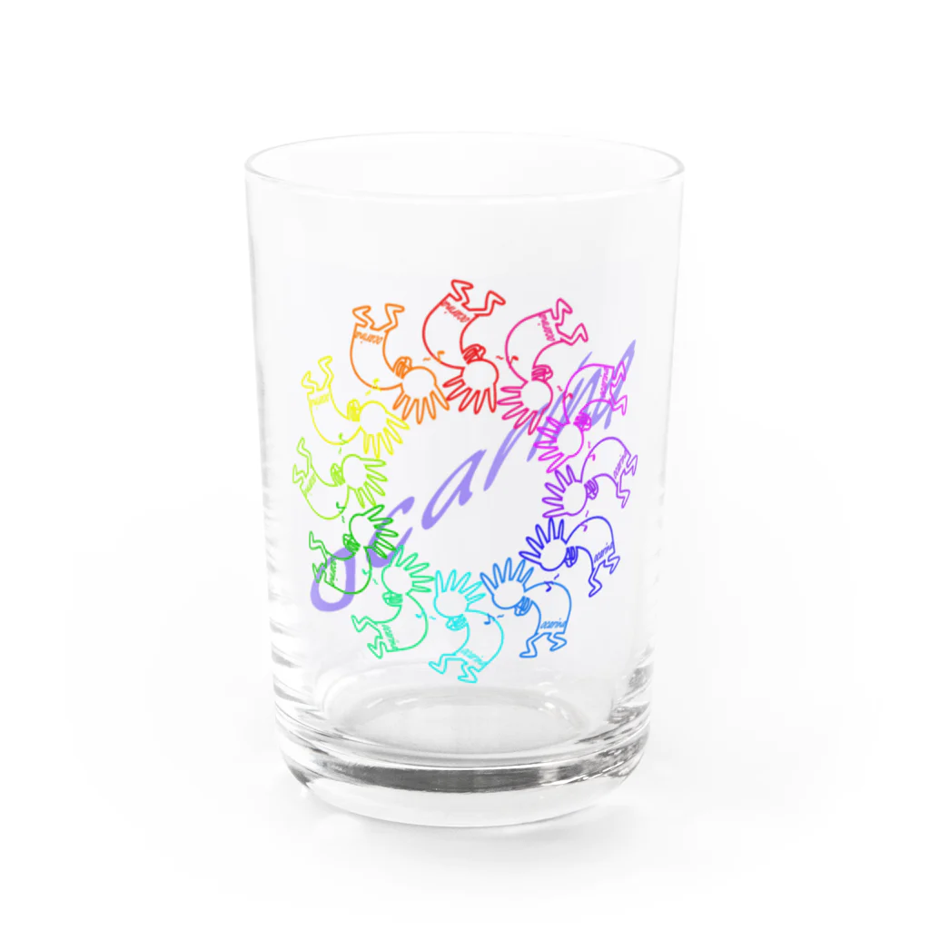 兎猫庵のオカリナを吹くココペリ　サークルＰ Water Glass :front