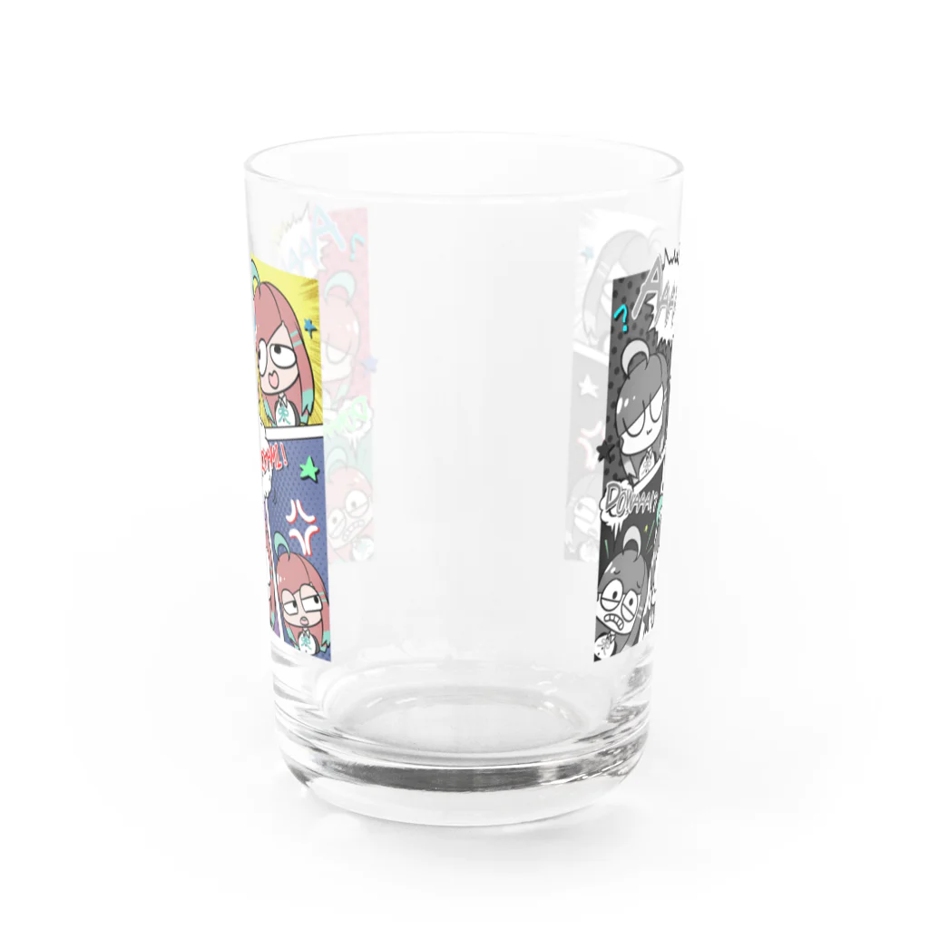 猫飯ちゃみのアメコミ風（ノーマルとモノクロカラー） Water Glass :front