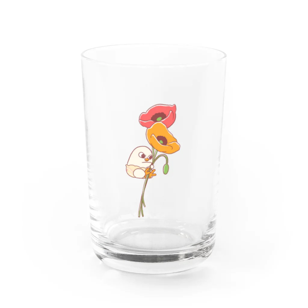 鳥谷丁子のお花にくっつくお嬢さん Water Glass :front