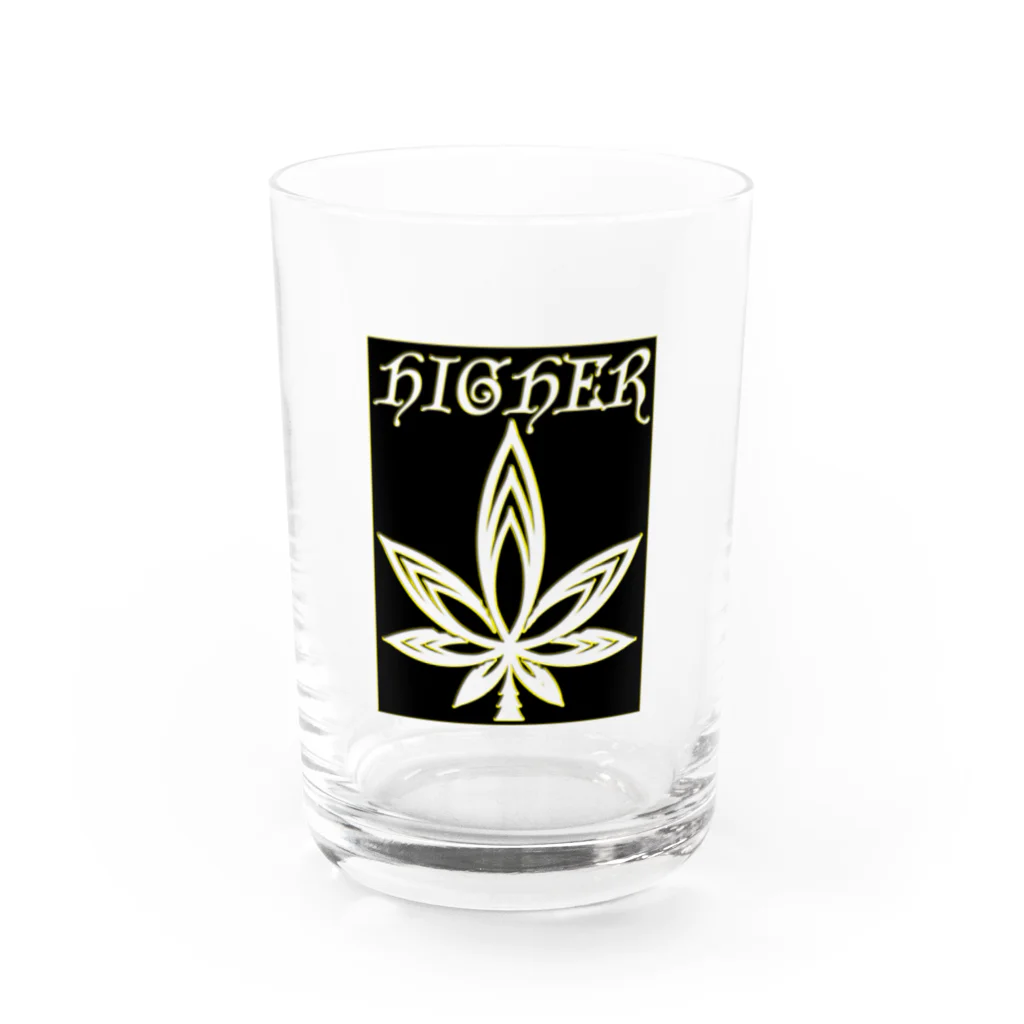 HIGHERのHIGHER original　ワッペン風ロゴ Water Glass :front