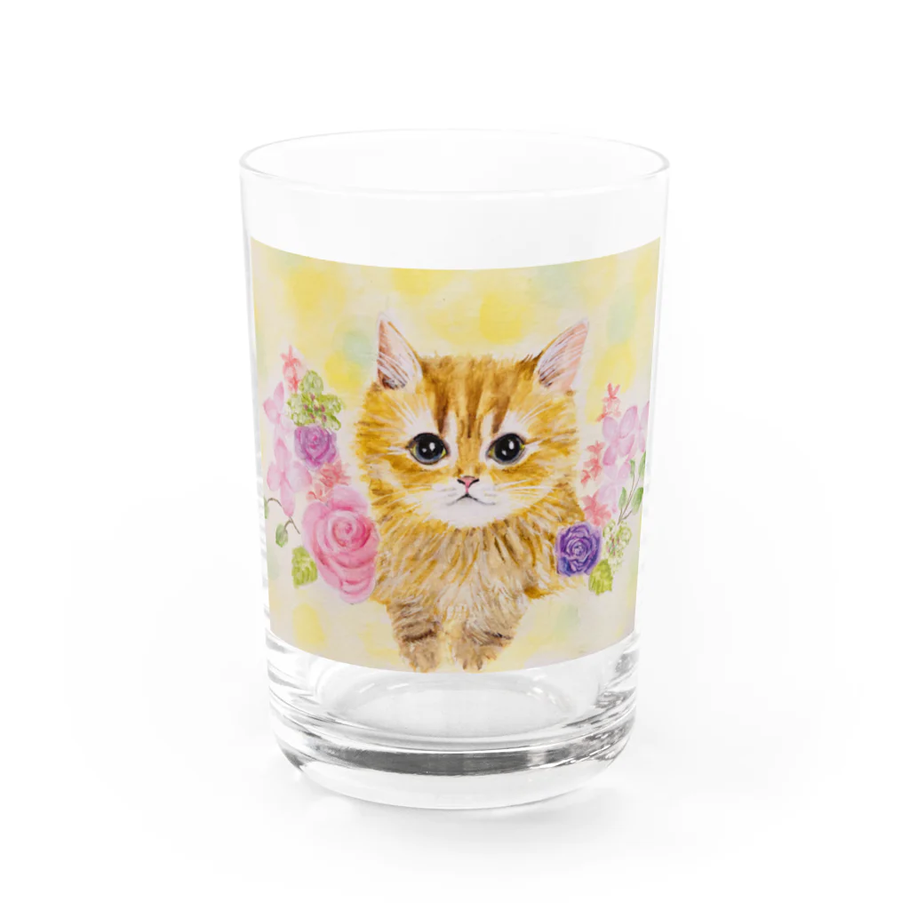 kauri tree の花と子猫 Water Glass :front