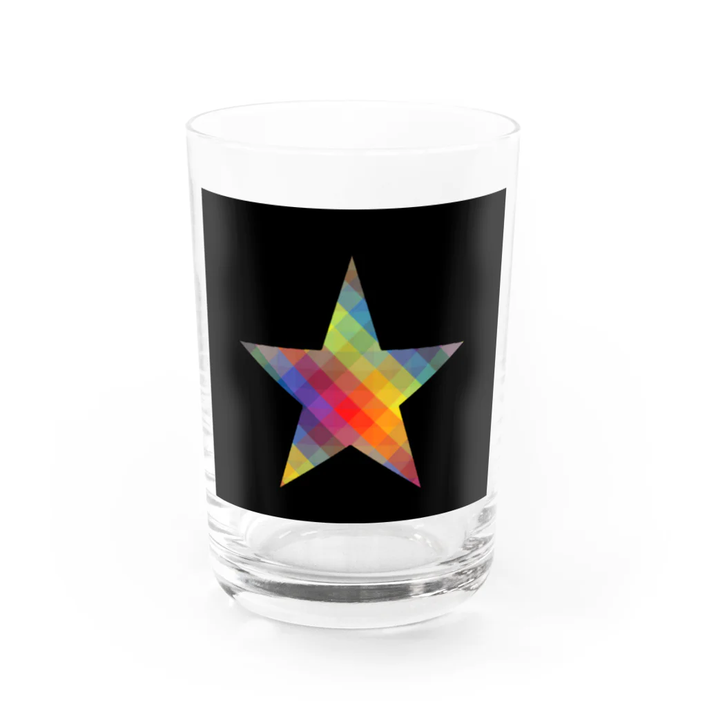 綺麗何学模様の虹×スター×虹（ブラック） Water Glass :front