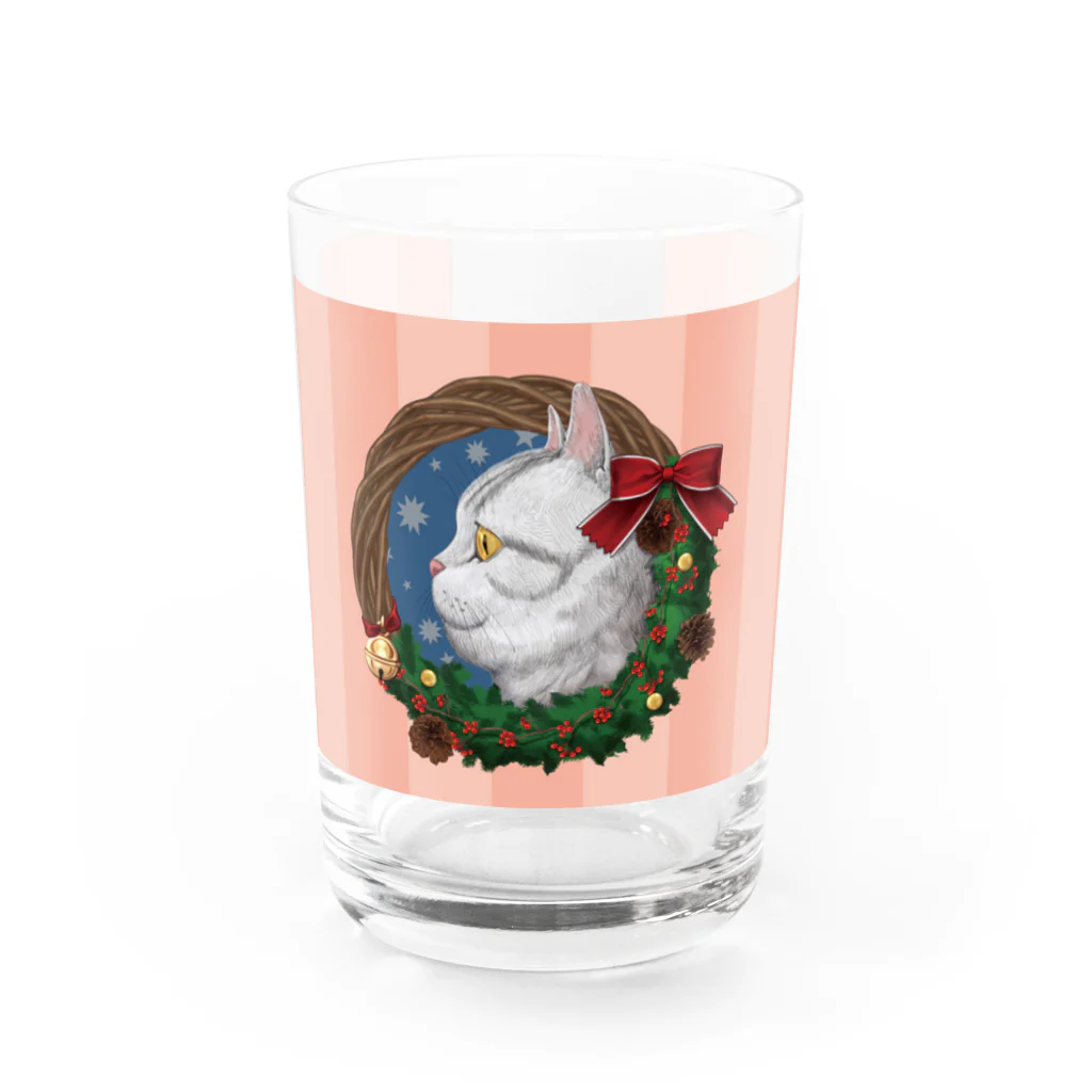 野田　尚花のクリスマスリースと猫　ピンク グラス前面