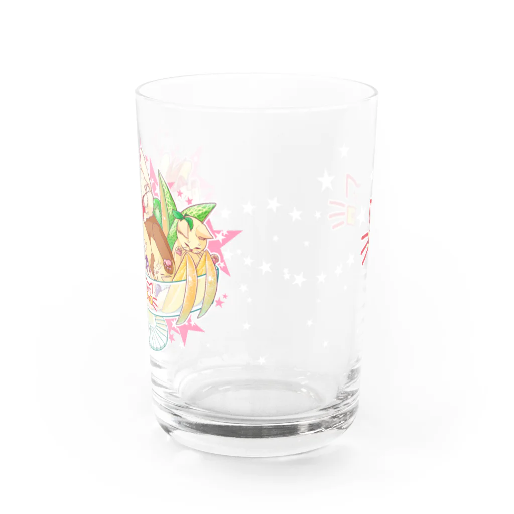 ☆弥＠怪我猫×2保護中の純喫茶ヌッコ★プリンアラネコダヨドーモ Water Glass :front