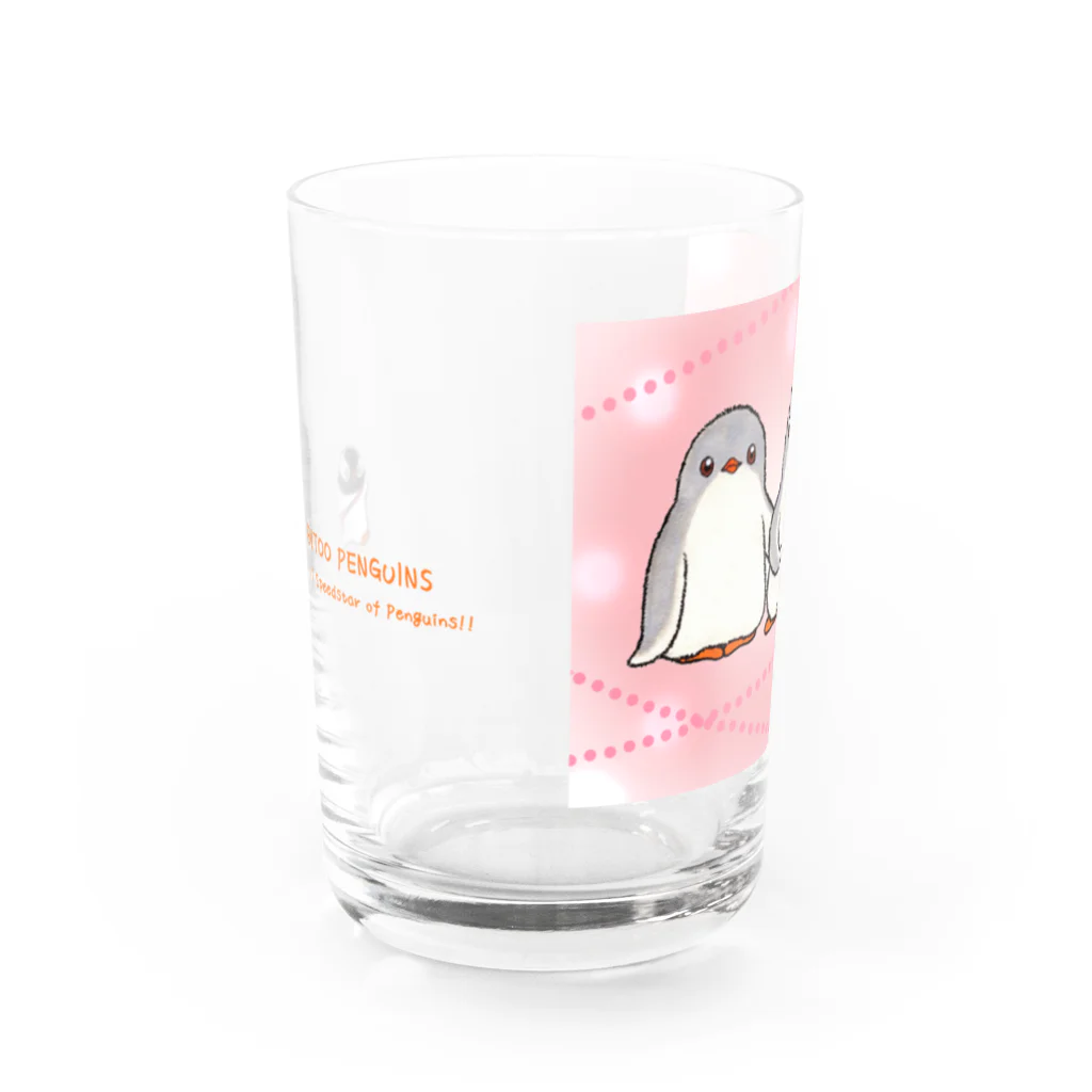 ヤママユ(ヤママユ・ペンギイナ)のふたごのジェンツーペンギン(キラキラロゴつき) Water Glass :front