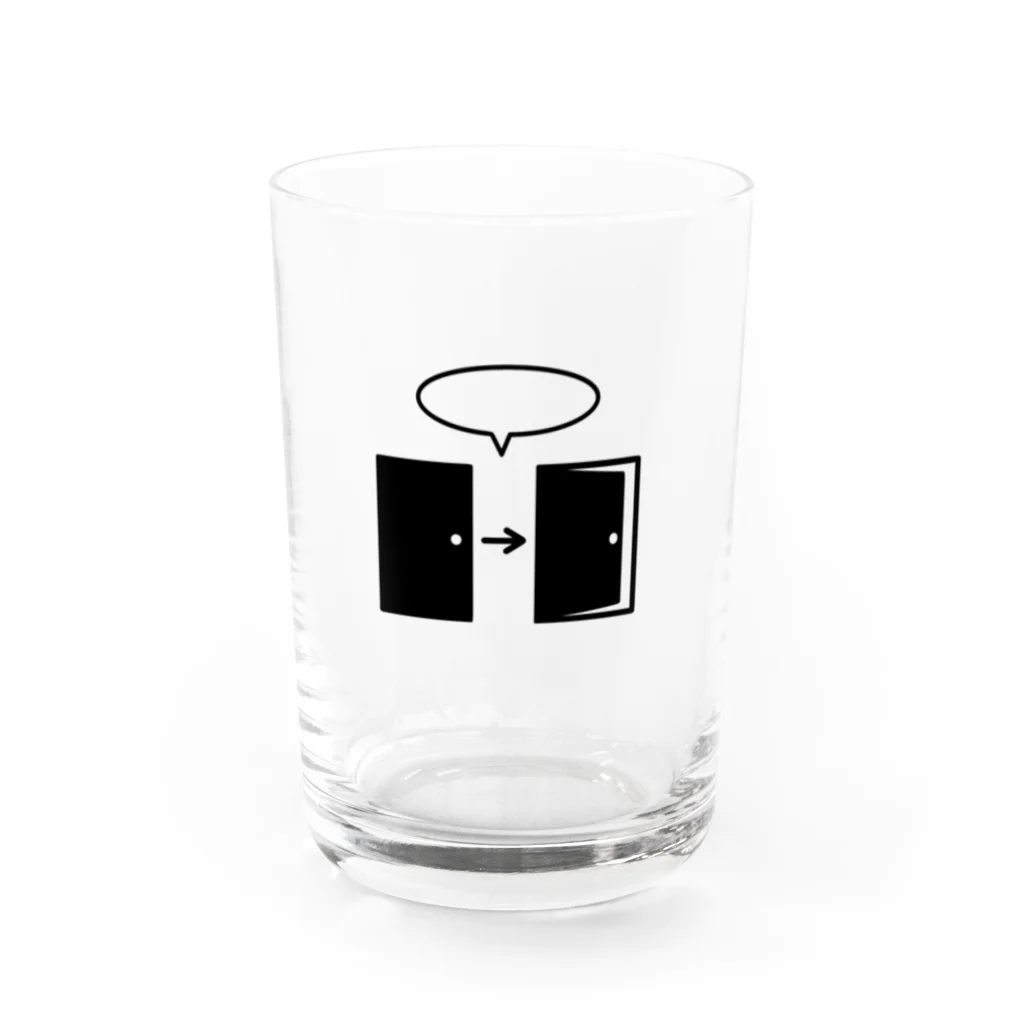 謎はないけど謎解き好きのお店のオープンザドア（黒イラスト大） Water Glass :front