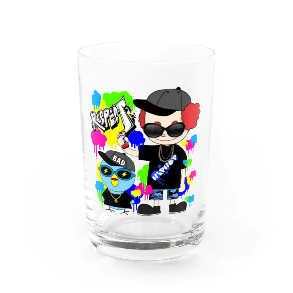 秘密結社(ㆁөㆁ)青い鳥のギャングスタ＆唯我HIPHOP丸シリーズ Water Glass :front