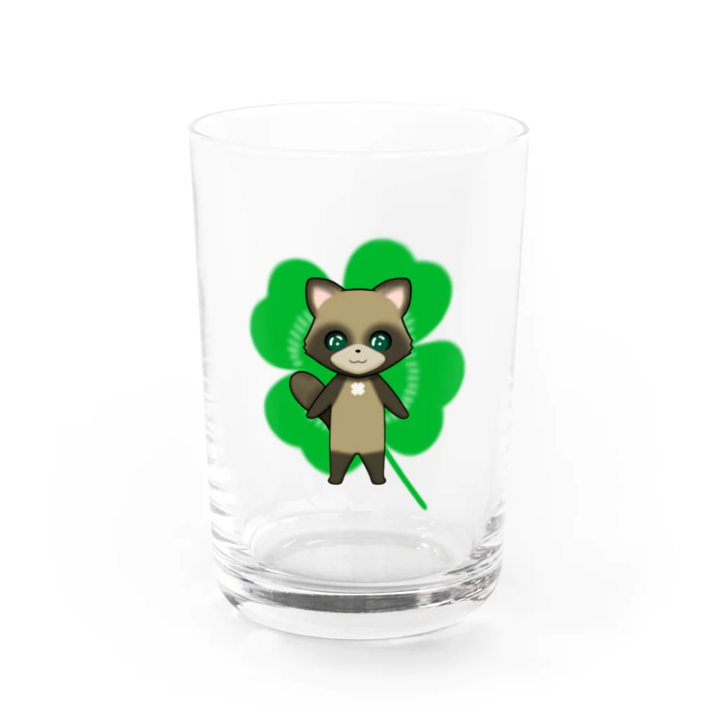 猫の隠れ家の四つ葉印の化け狸ちゃん Water Glass :front