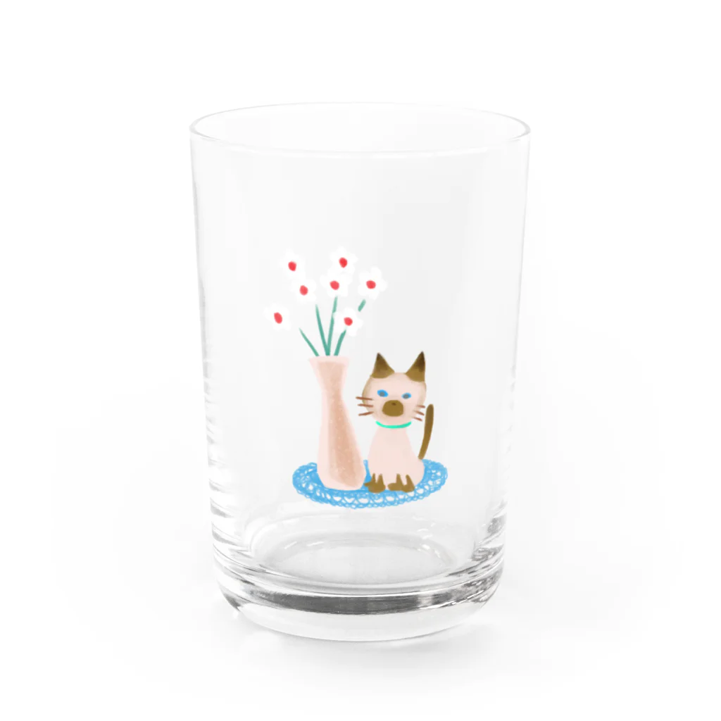 or orの花と犬と猫と（シャムネコ） Water Glass :front