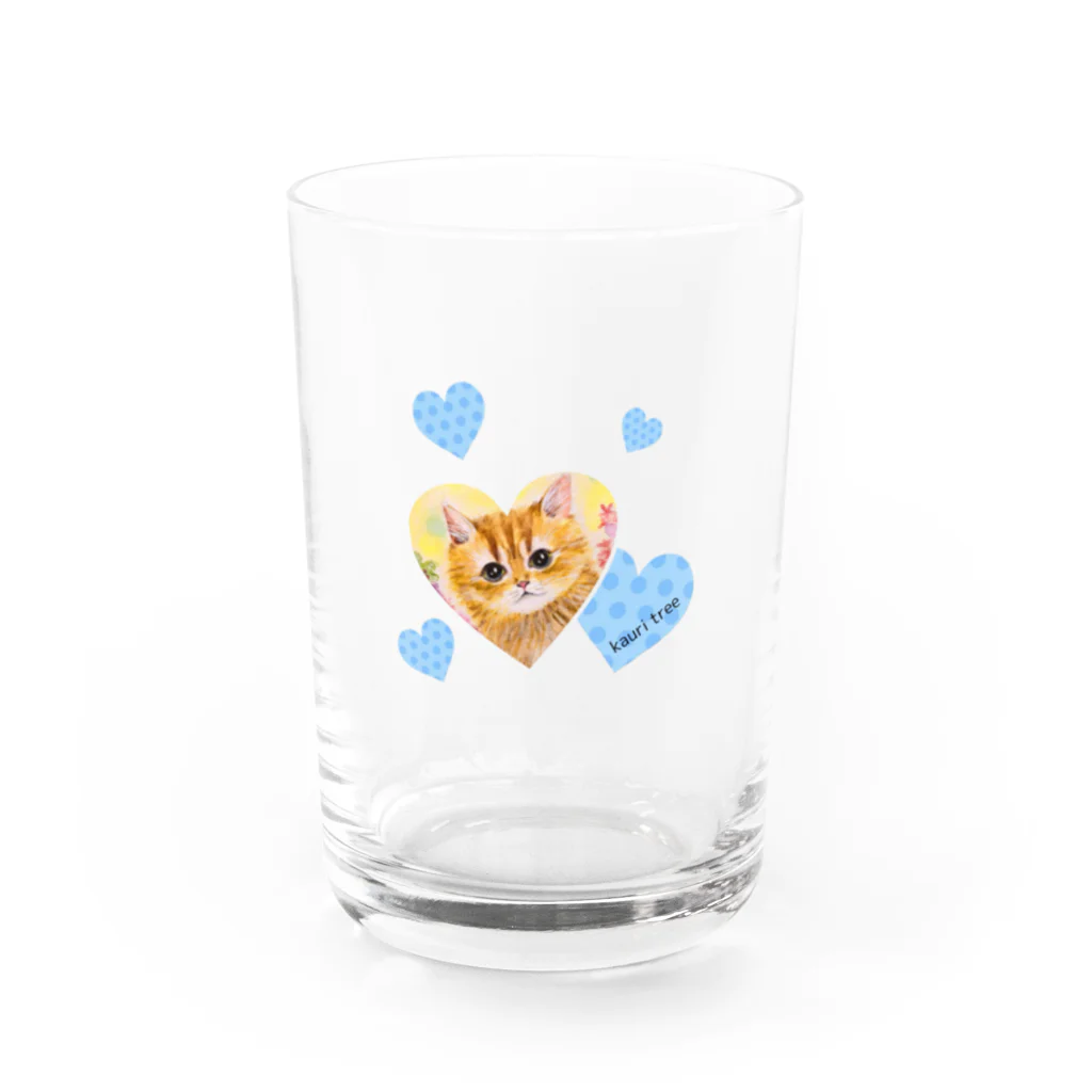 kauri tree の花と子猫(ハート) Water Glass :front