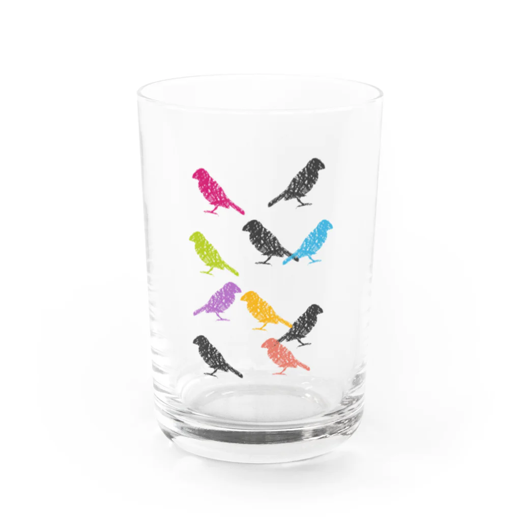 PiZakkuのペンタッチな鳥がいっぱい Water Glass :front