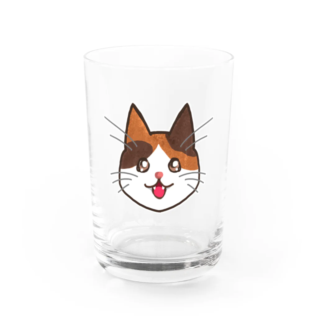 コナカマ通販SUZURI支店の三毛猫ちゃん Water Glass :front