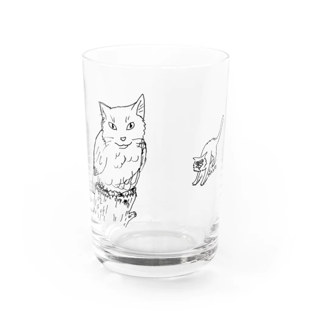 かえるはるきのこ（RURUKO)のネコとミミズク Water Glass :front