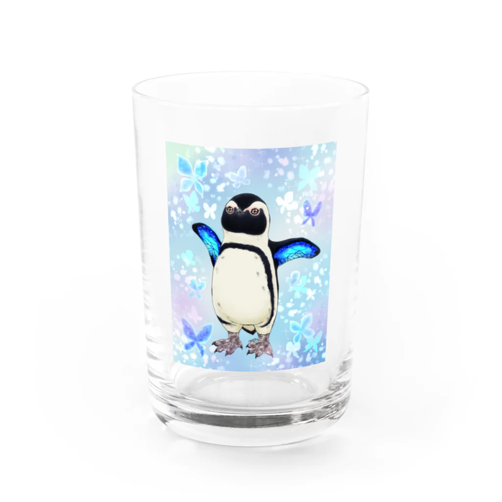 ヤママユ(ヤママユ・ペンギイナ)のケープペンギン「ちょうちょ追っかけてたの」(Blue) グラス前面