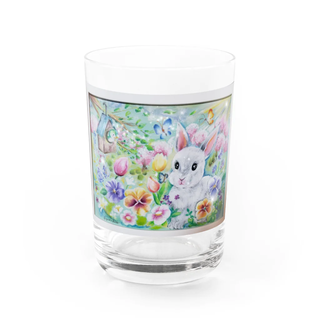 ぱすてるPOPの黒板わんにゃんの幸せうさぎ Water Glass :front