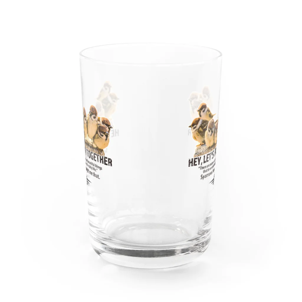 “すずめのおみせ” SUZURI店のすずめで一杯!! Water Glass :front