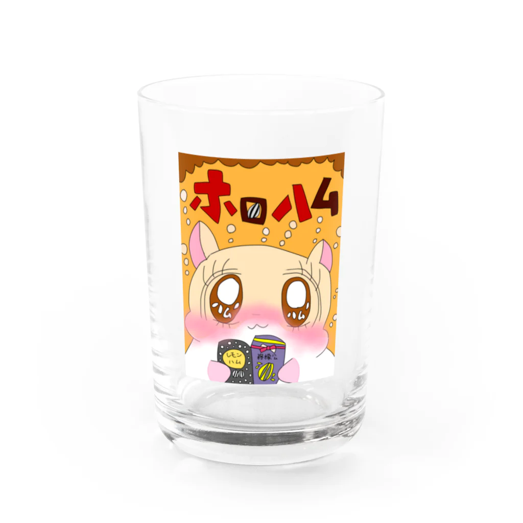 バッキバキの目のホロハムちゃん🐹🍻 Water Glass :front