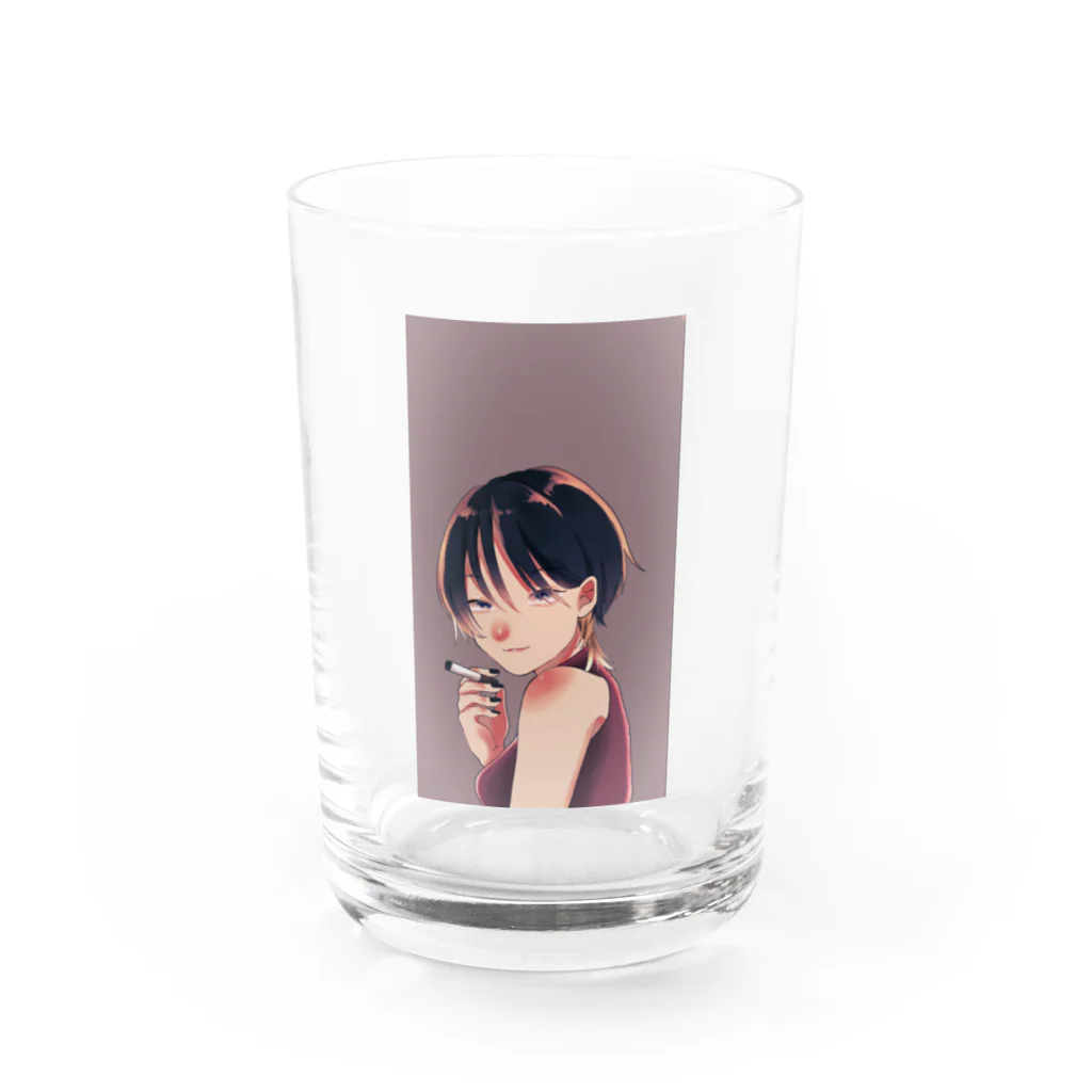 のん@お絵描き垢のたばこをすう女の子 Water Glass :front