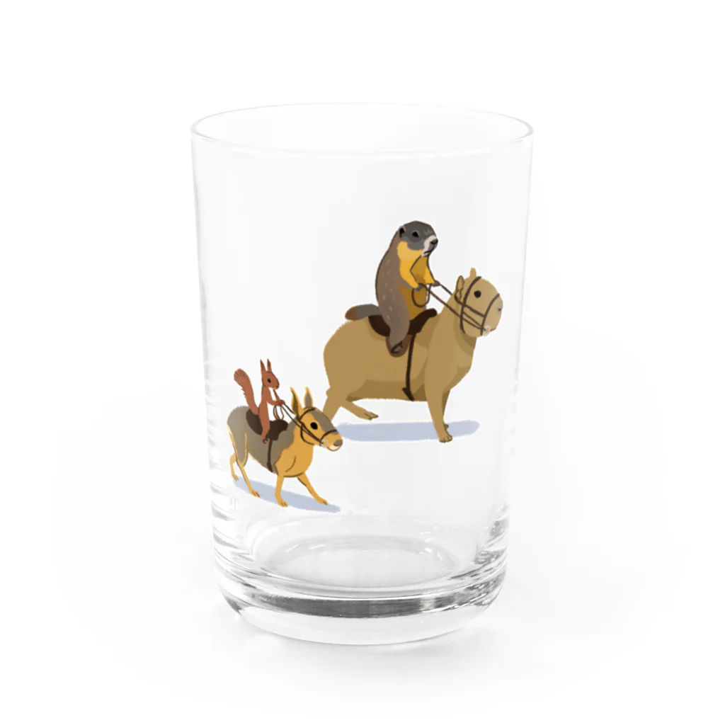 ねずりすSHOPの乗カピバラするマーモットと乗マーラするリス Water Glass :front