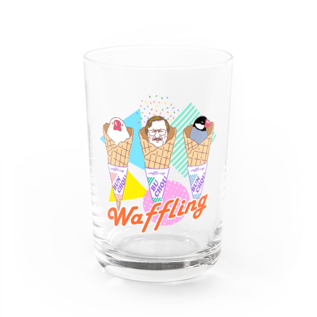 EASEのwaffling 文鳥と部長 80's Remix Water Glass :front