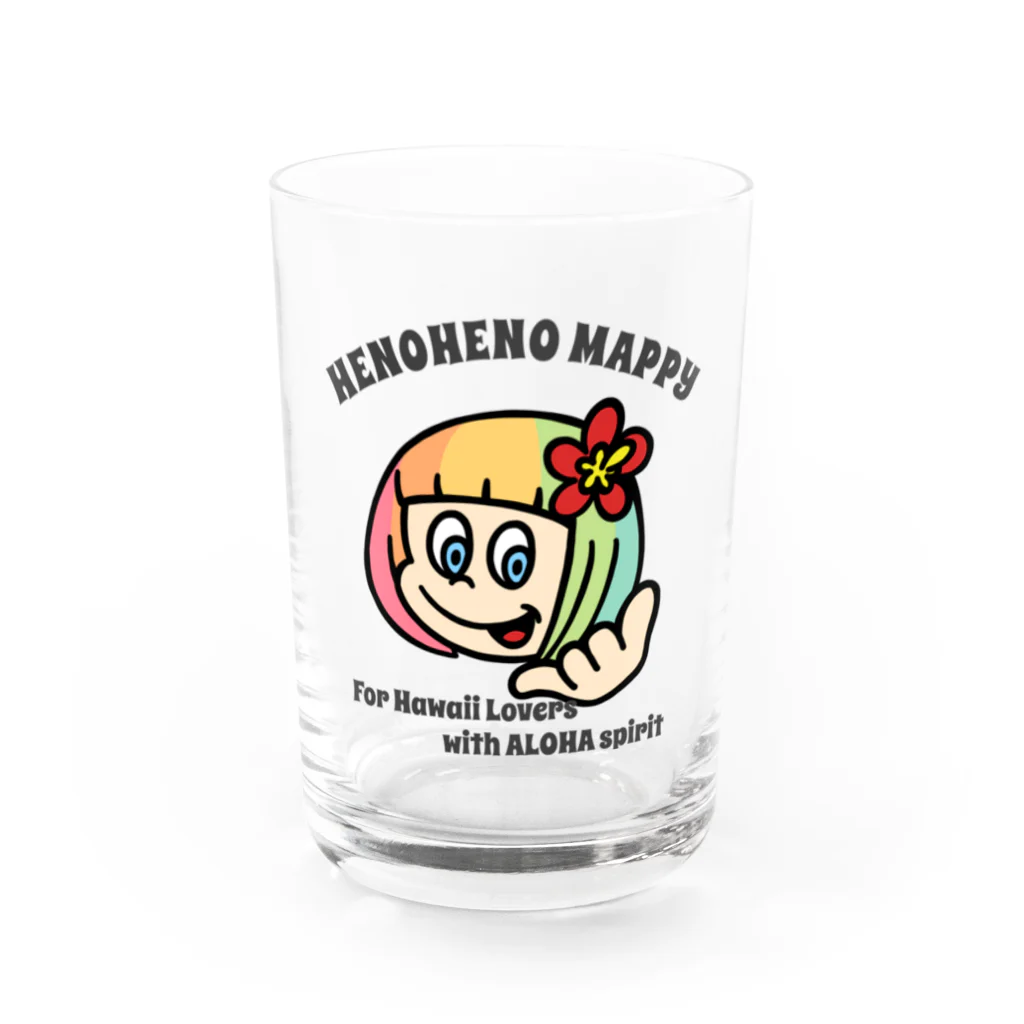 ハワイが大好きな女の子『HENOHENO MAPPY』のメインロゴ愛のメッセージ (ハワイを愛するあなたへ) グラス前面