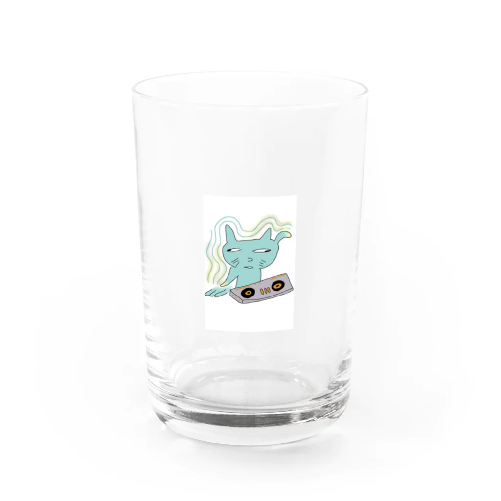 猫　ネコ　ねこのDJ猫 Water Glass :front