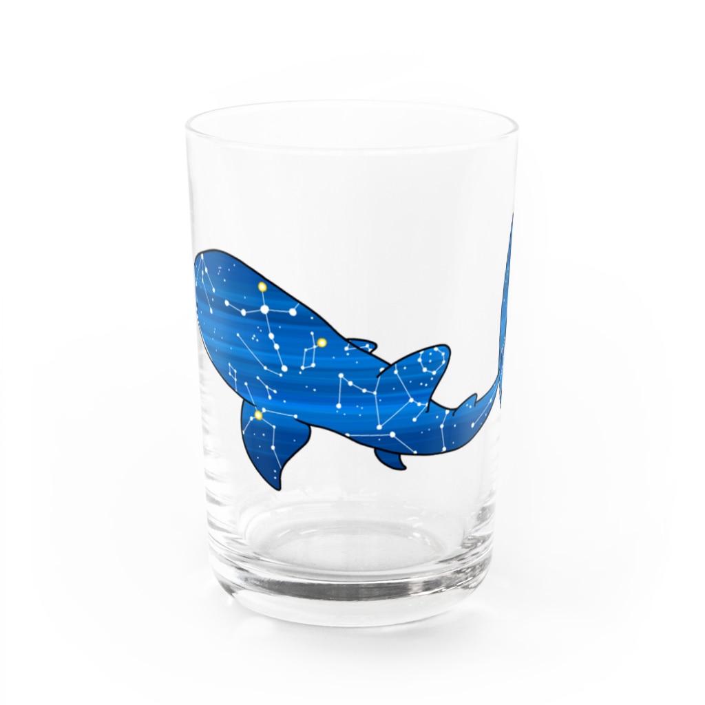ふとんにおぼれるのジンベエザメ 夏の星座 青 Water Glass :front