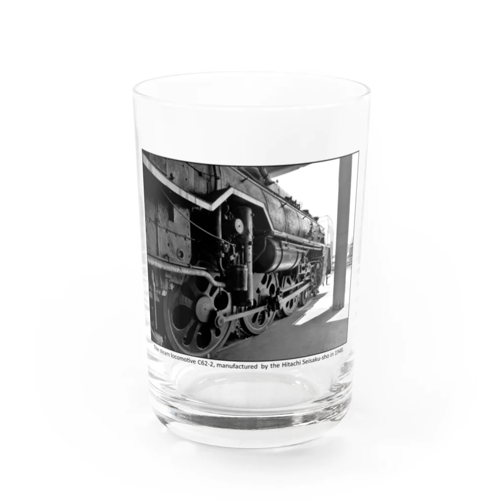 ヴィンテージ鉄道写真グッズの店の出発前のC62形２号機 （モノクロフォト） Water Glass :front