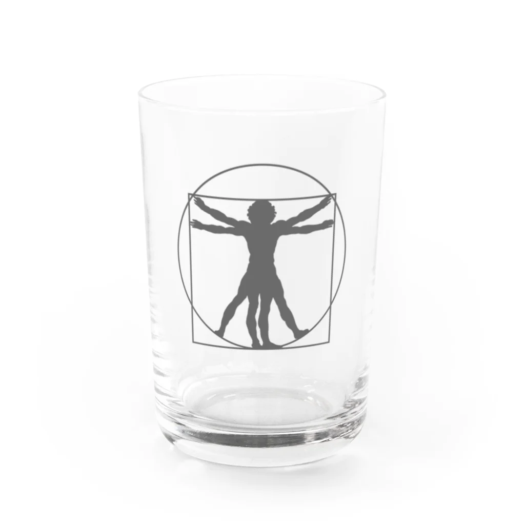 puikkoのダ・ヴィンチ　ウィトルウィウス的人体図（グレー） Water Glass :front