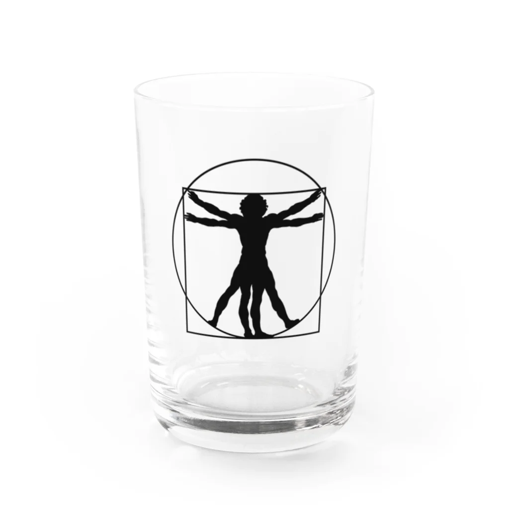 puikkoのダ・ヴィンチ　ウィトルウィウス的人体図（黒） Water Glass :front