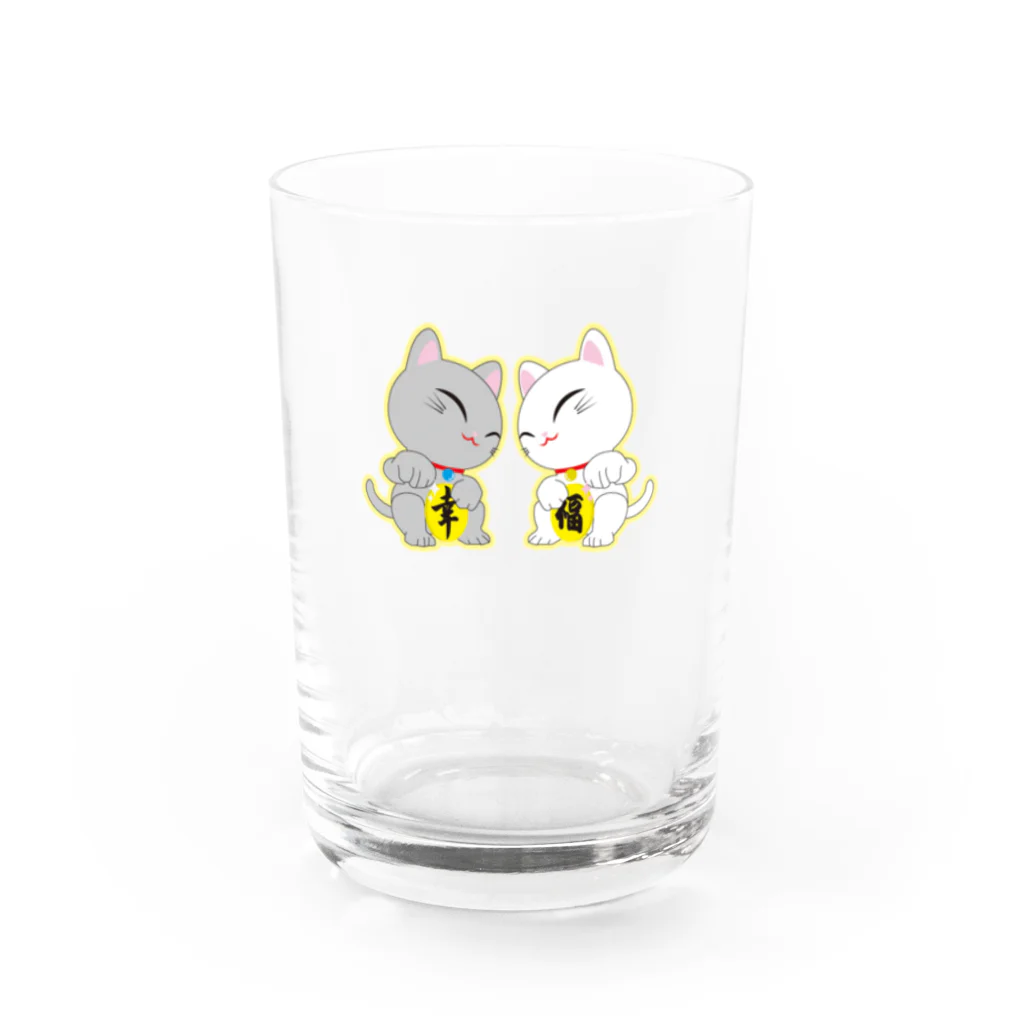 ★開運！「招き猫」LANDの◎幸福！ツイン招き猫◎ Water Glass :front