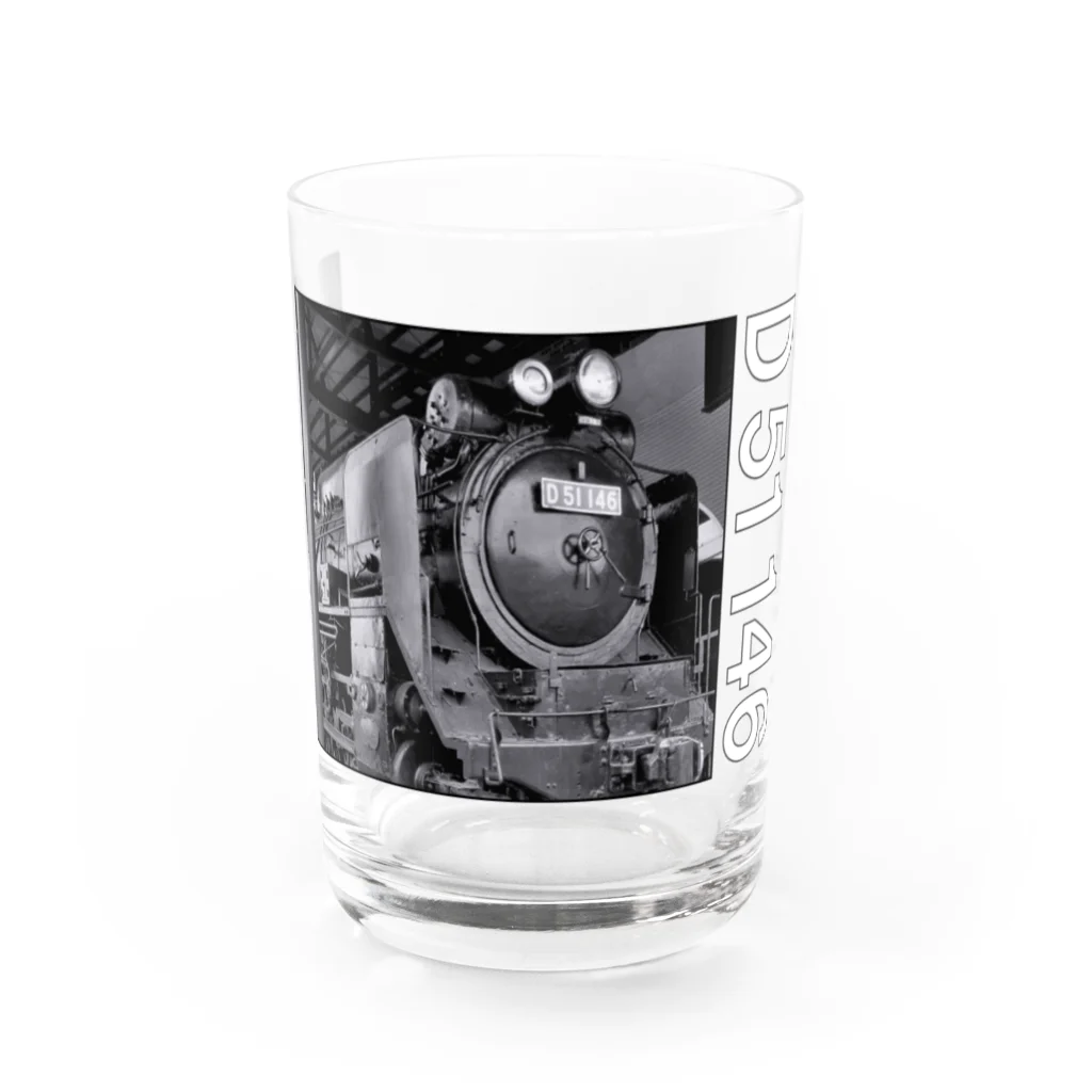 ヴィンテージ鉄道写真グッズの店のテンダー式蒸気機関車 D51146 （モノクロフォト） Water Glass :front