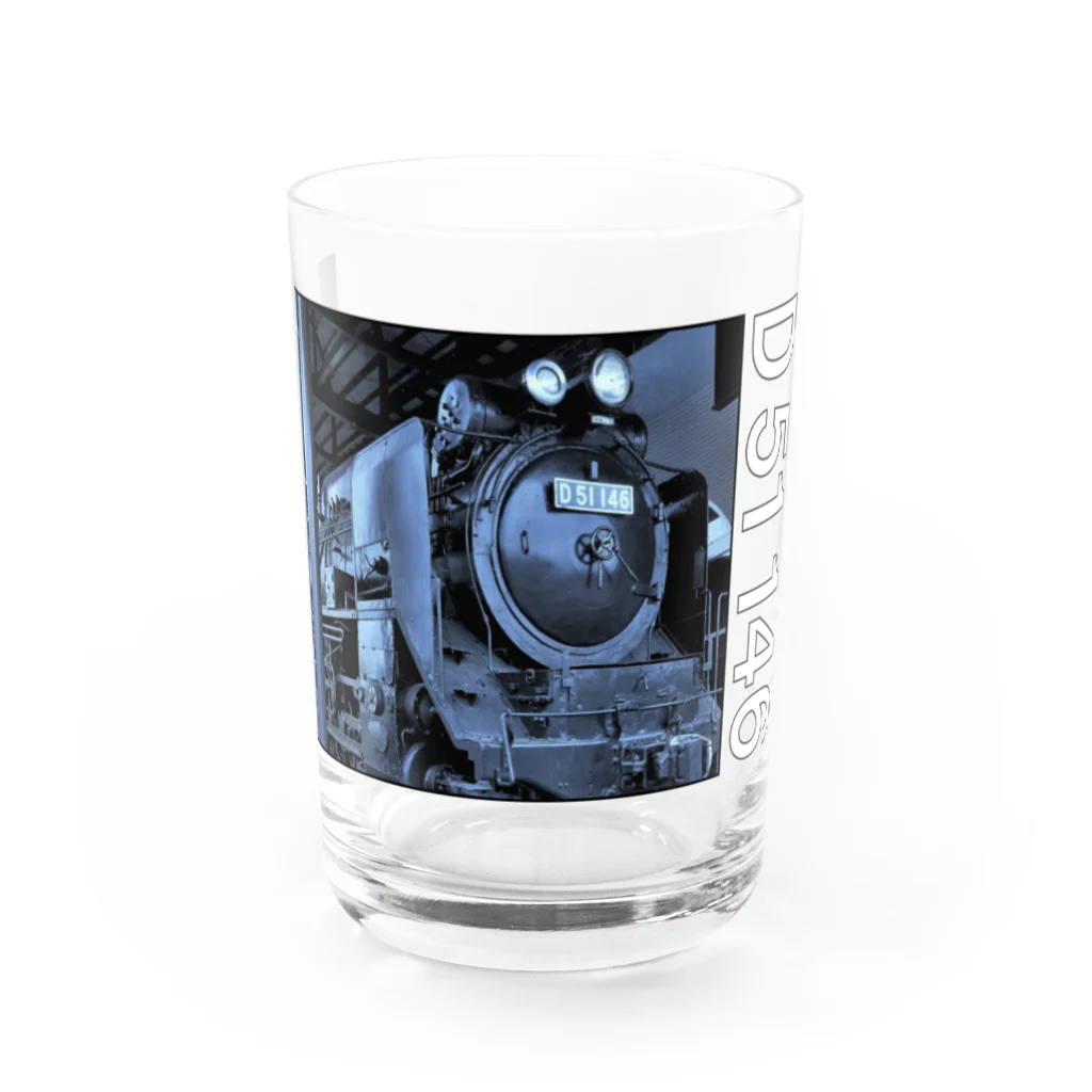 ヴィンテージ鉄道写真グッズの店のテンダー式蒸気機関車 D51146 （ブルートーン） Water Glass :front