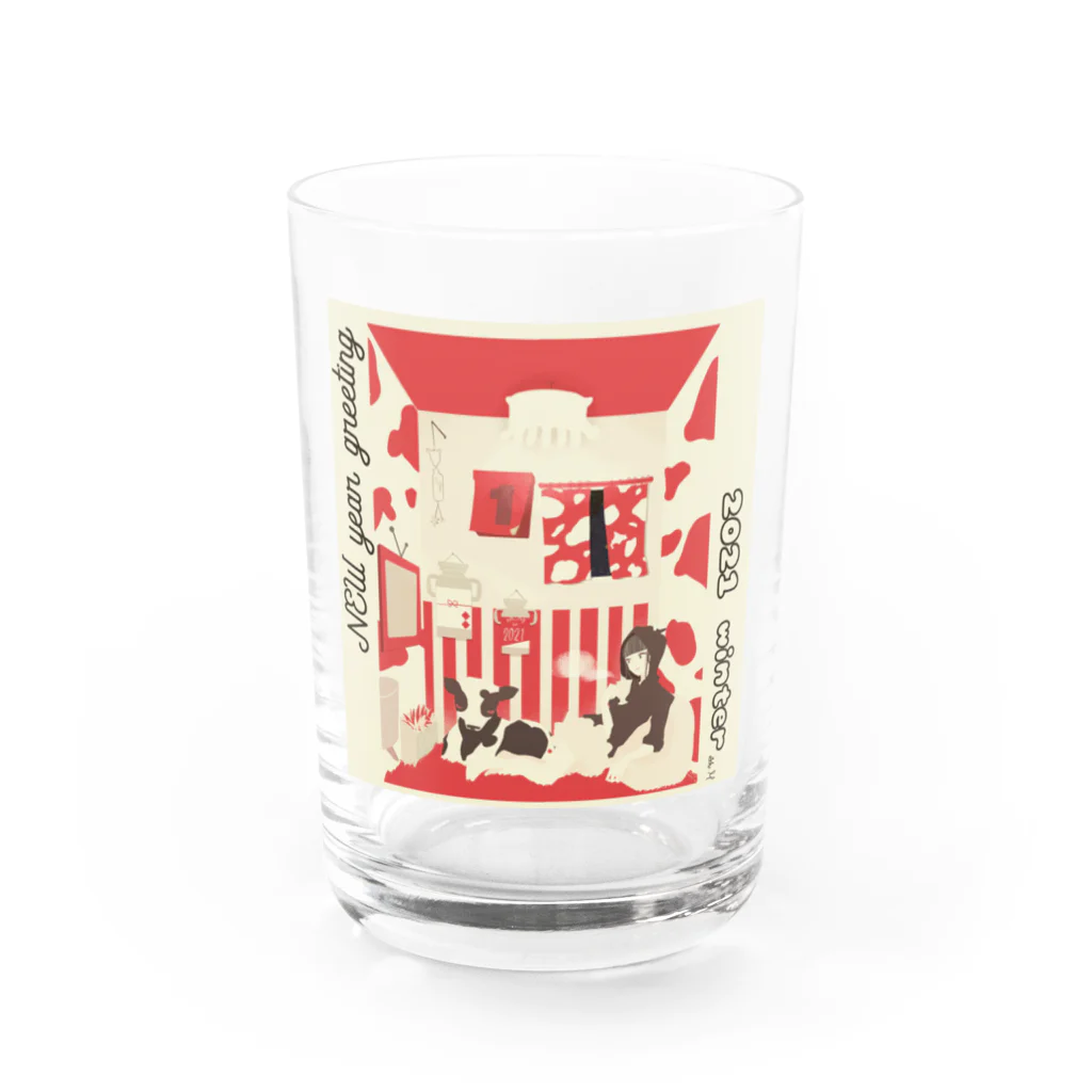 マナカショーコ merry&merryの2021 うしどし Water Glass :front