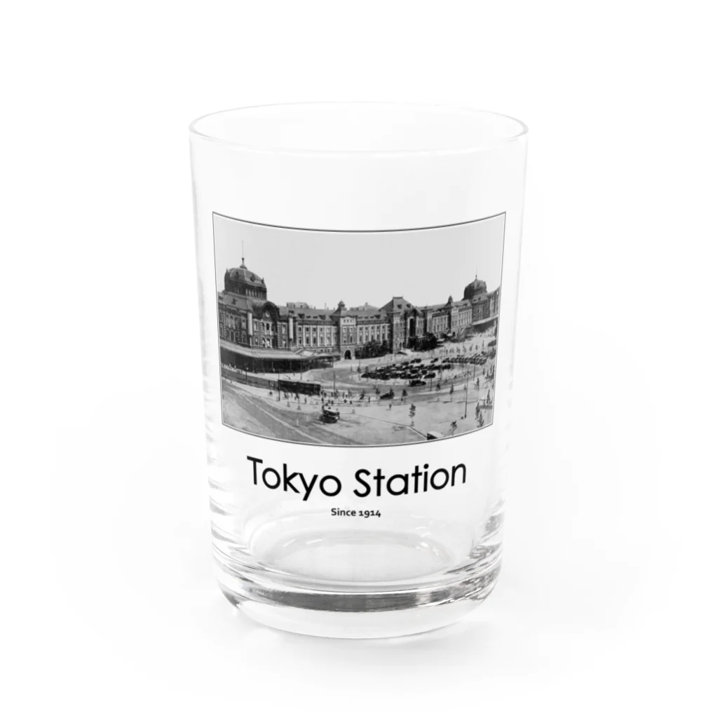 ヴィンテージ鉄道写真グッズの店のヴィンテージ写真　戦前の東京駅 （モノクロフォト） Water Glass :front