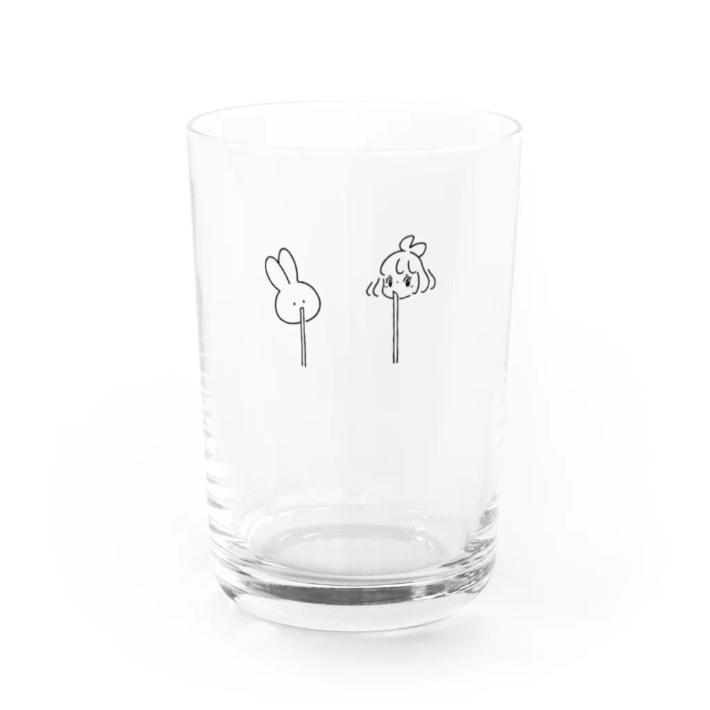 うさぎとねことのいっしょに飲もう Water Glass :front