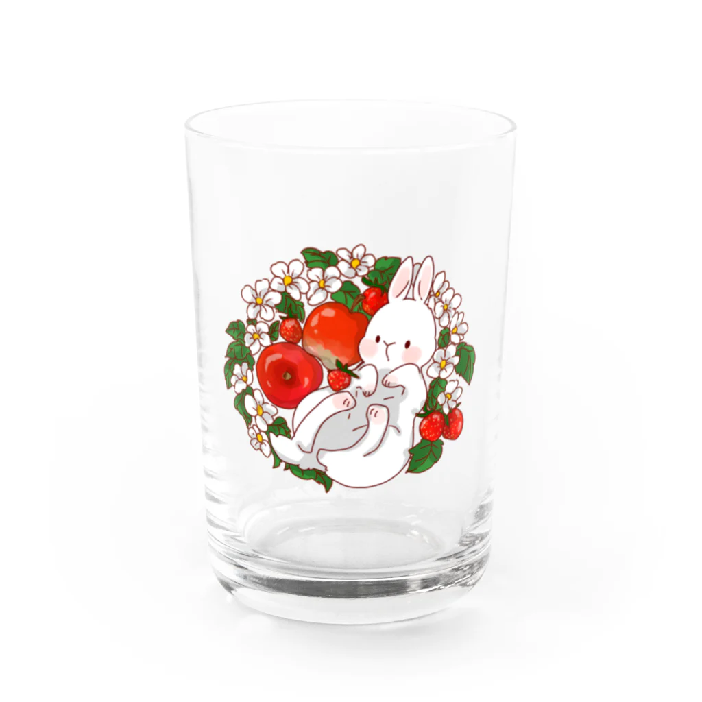 アイネっこのお店の赤い果物うさぎさん Water Glass :front