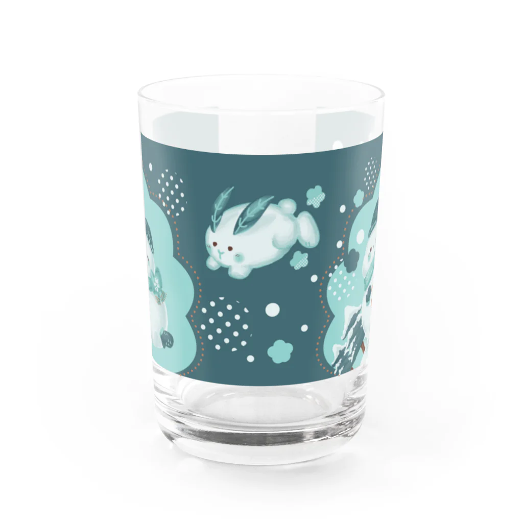 オムタマスタジオの雪だるまと雪うさぎ Water Glass :front