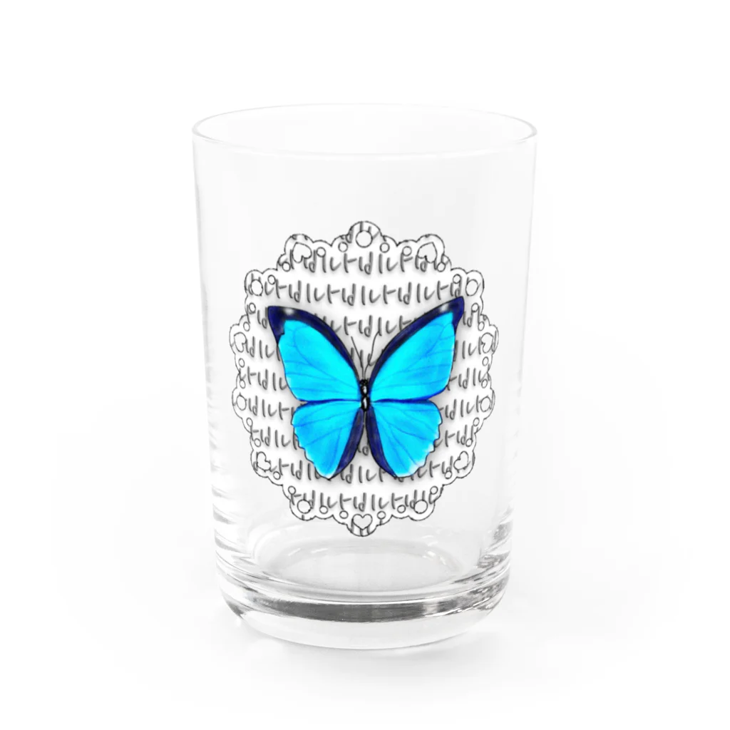 LalaHangeulの몰포나비 ~モルフォ蝶~　ハングルデザイン Water Glass :front