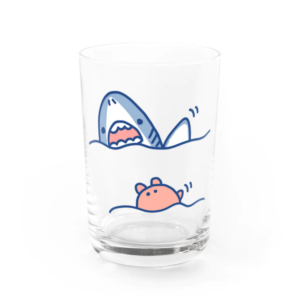 サメとメンダコ[namelessmm2]の手を振るサメとメンダコ Water Glass :front