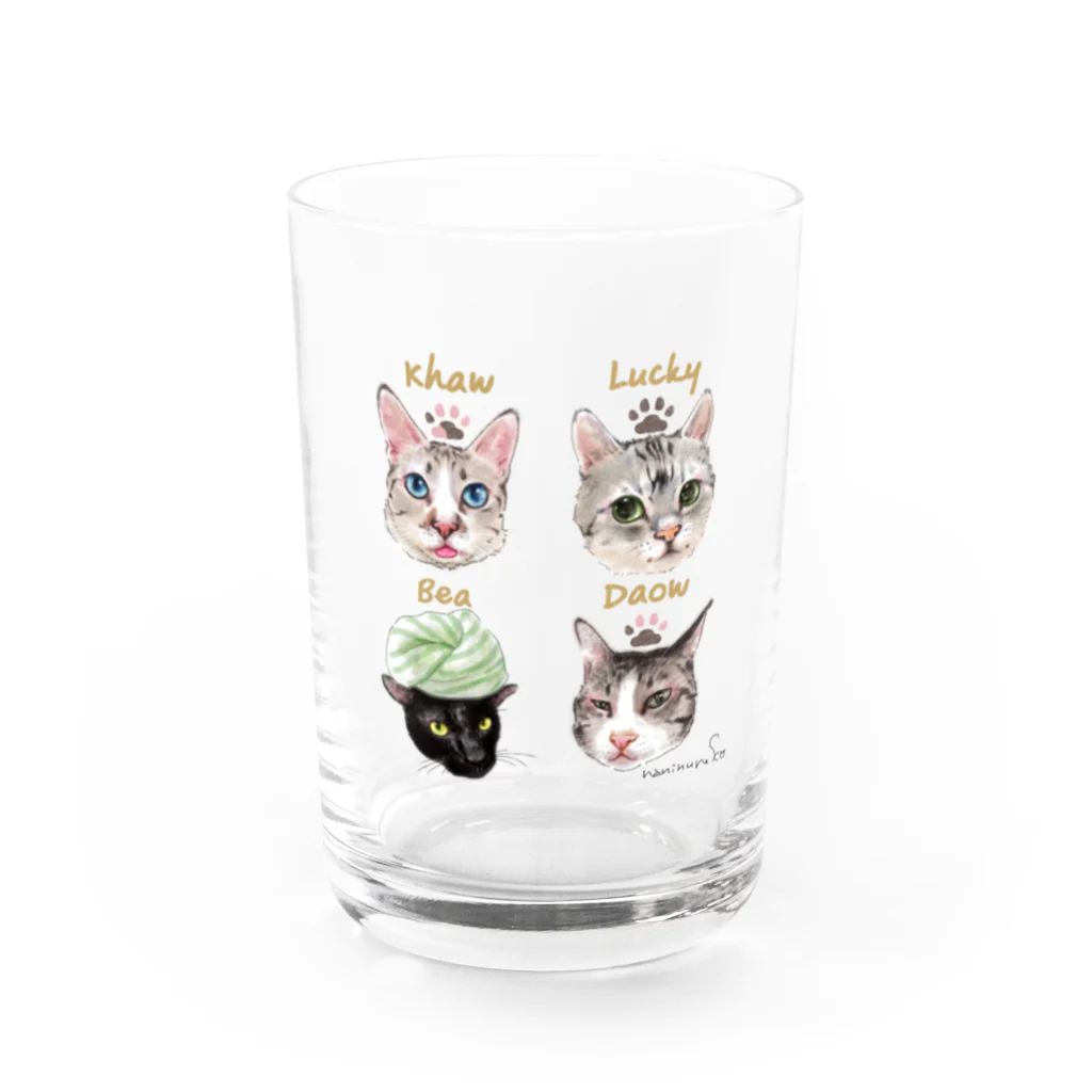 なにぬ猫-YAの＜うちの子＋にくきゅう＊ポートレート＞KHAW & DAOW＆BEA＆LUCKY Water Glass :front