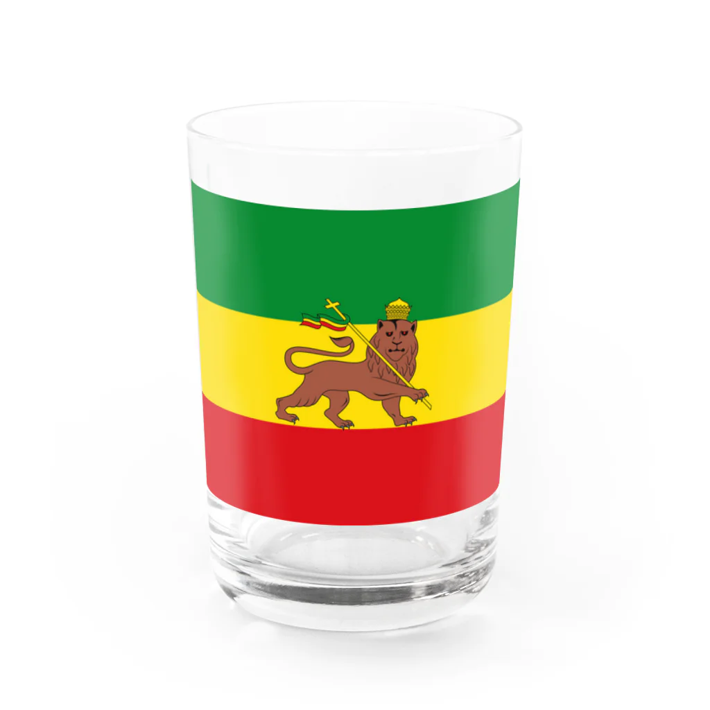 DRIPPEDのRASTAFARI LION FLAG-エチオピア帝国の国旗- Tシャツ Water Glass :front