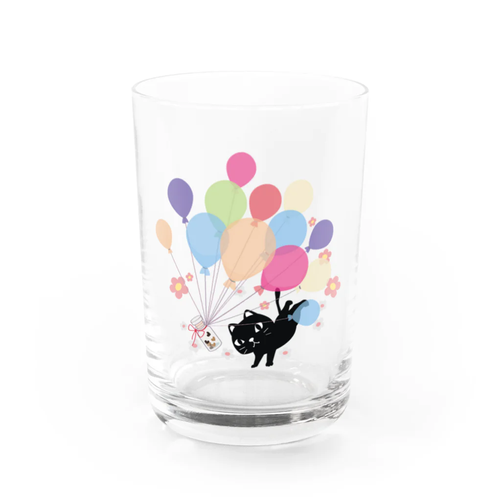 イラスト MONYAAT のくろねこの風船の種*A Water Glass :front