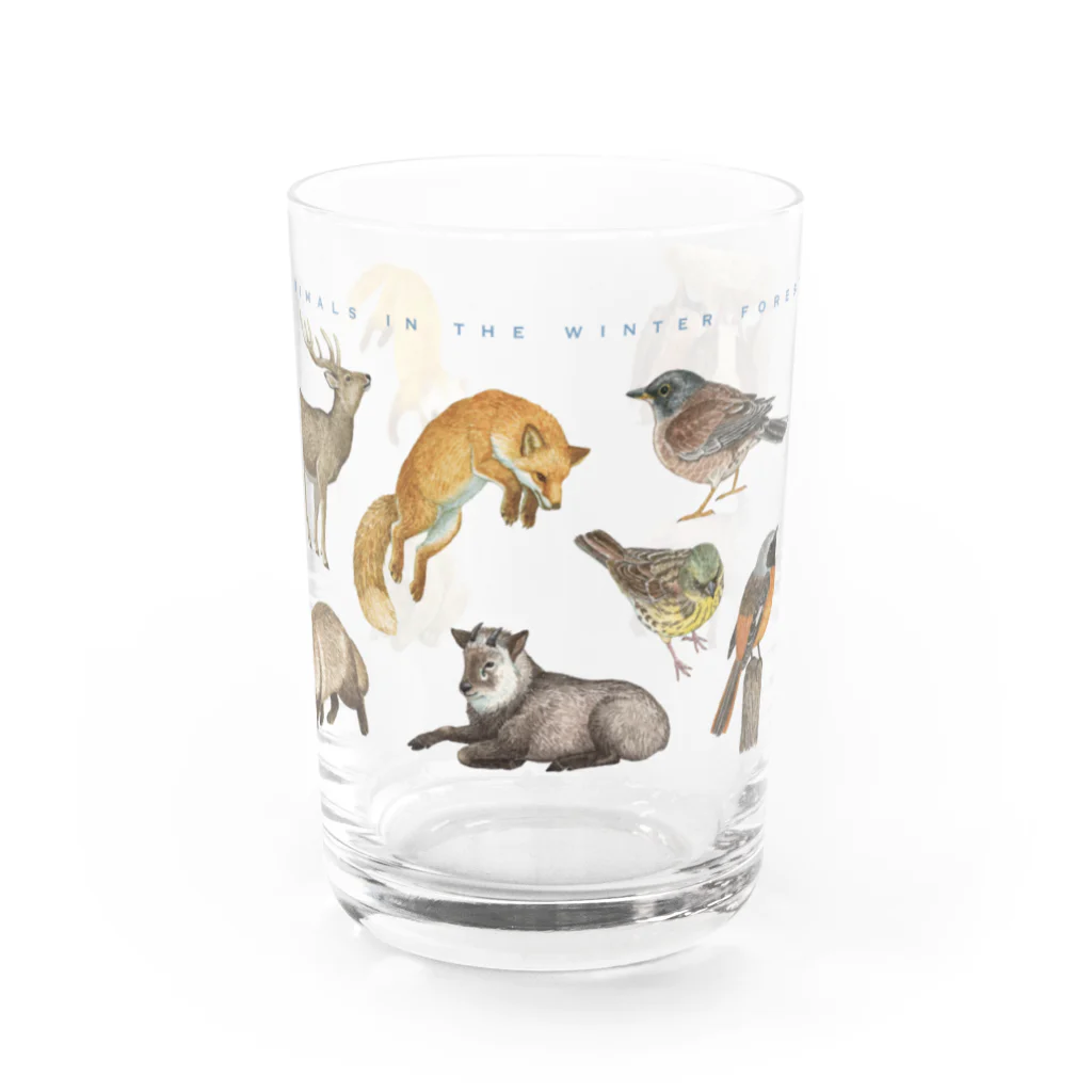 ちなきのこの冬の山の動物たち Water Glass :front