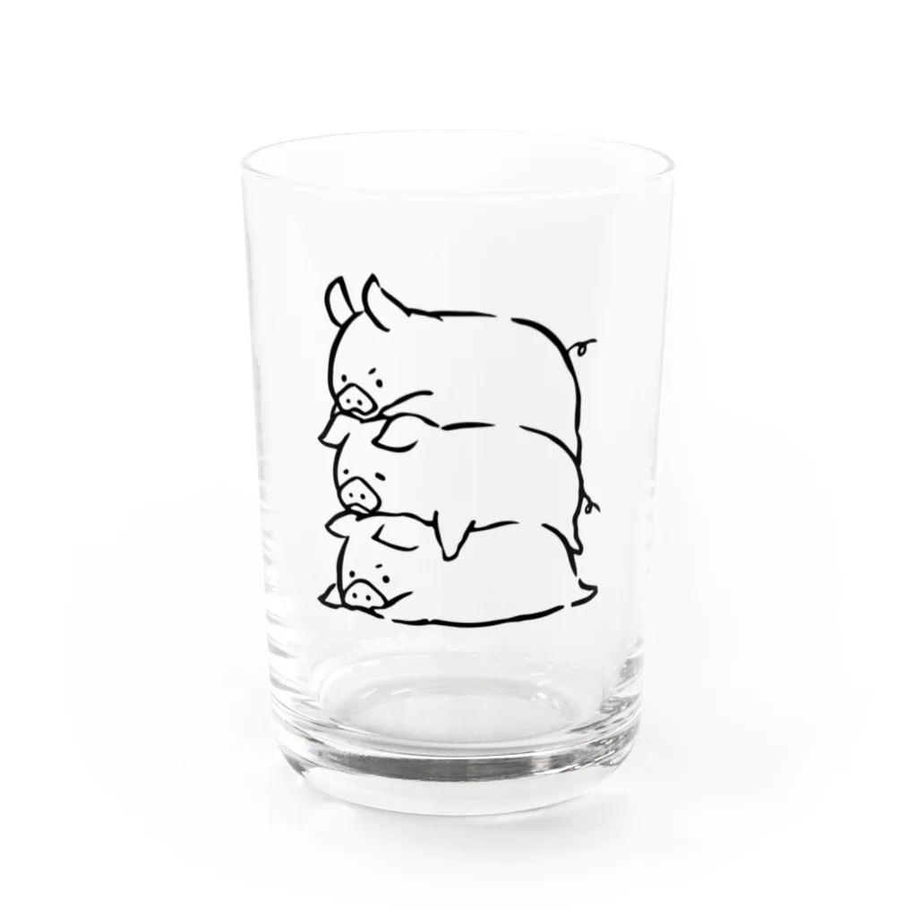 前髪ぱっつん◆SUZURI店の3匹の豚さん Water Glass :front